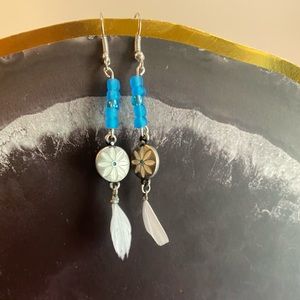 Earrings! 2 3/4” bead/feather fish hook earrings